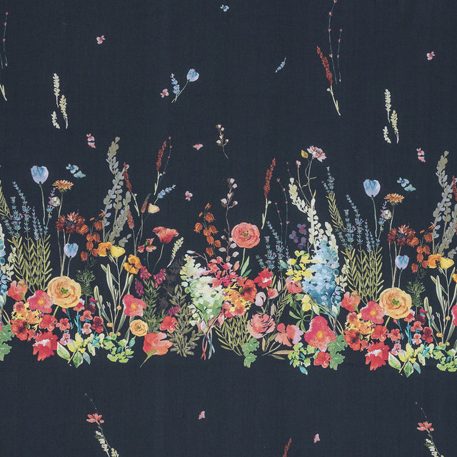 Cotton Poplin Panel - Midnight Blue Floral Band - Promenade au Pavot Print - Mood Exclusive Jacques Collection