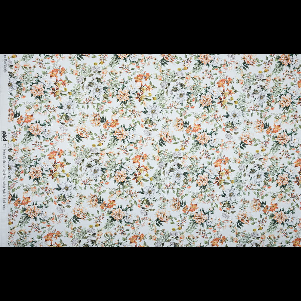 Stretch Cotton Sateen - Orange and Green - Les Fleurs de L'amour Print - Mood Exclusive Jacques Collection - Full