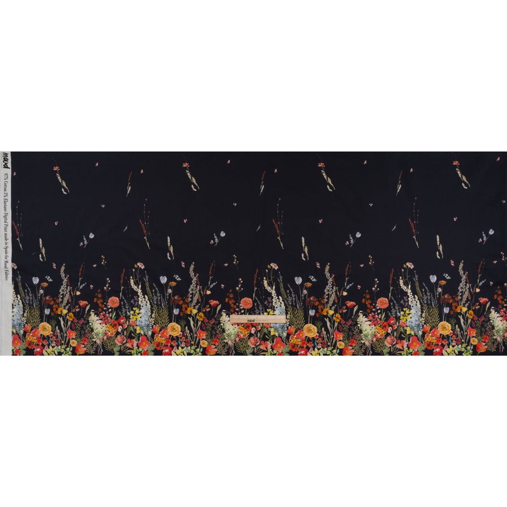 Stretch Cotton Sateen Panel - Midnight Blue Floral Band - Promenade au Pavot Print - Mood Exclusive Jacques Collection - Full