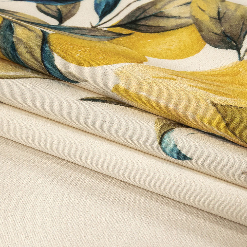 Stretch Cotton Sateen - Yellow and Green Fruit Vine - Panier de Fruits Print - Mood Exclusive Jacques Collection - Folded