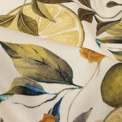 Stretch Cotton Sateen - Yellow and Green Fruit Vine - Panier de Fruits Print - Mood Exclusive Jacques Collection