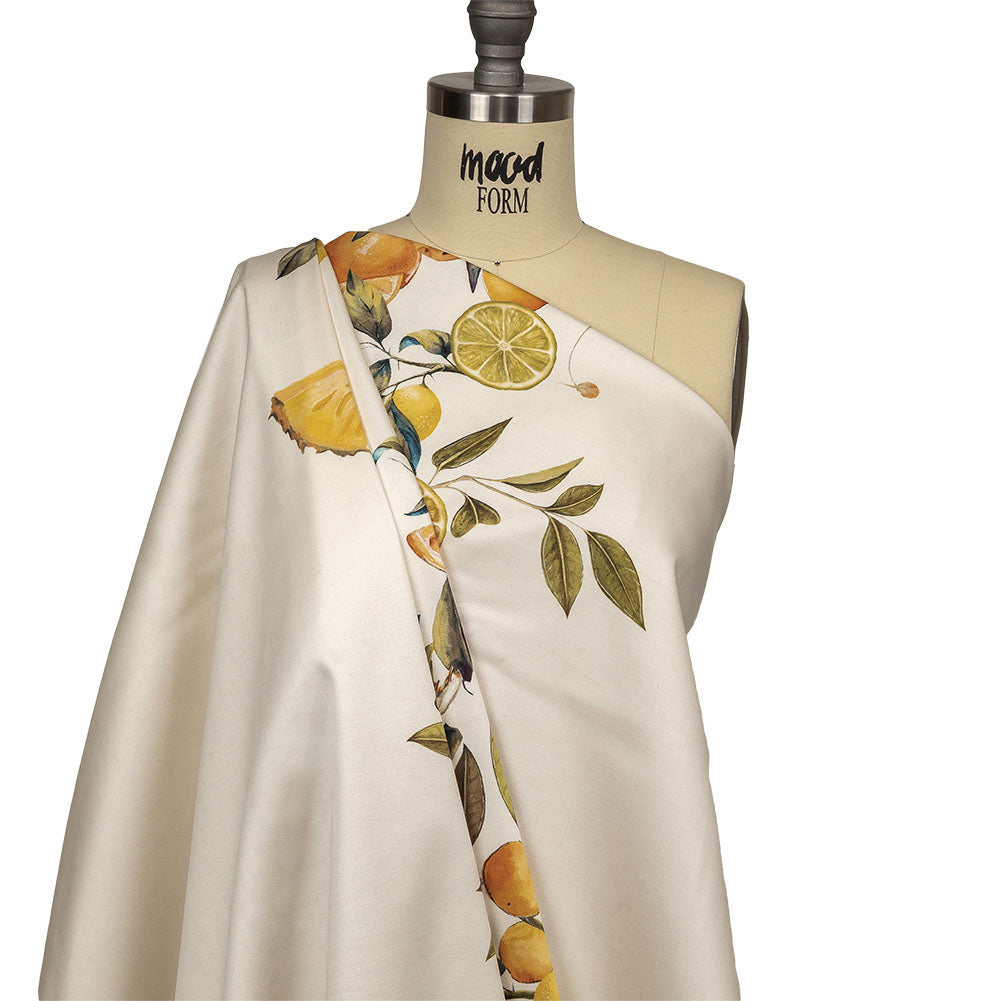Stretch Cotton Sateen - Yellow and Green Fruit Vine - Panier de Fruits Print - Mood Exclusive Jacques Collection - Drape