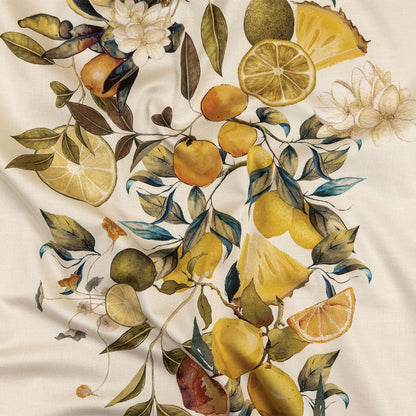 Stretch Cotton Sateen - Yellow and Green Fruit Vine - Panier de Fruits Print - Mood Exclusive Jacques Collection