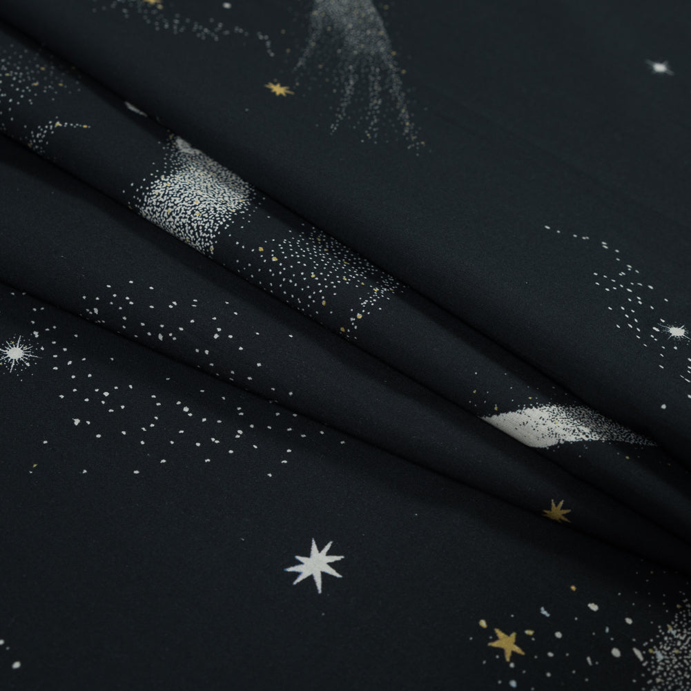 Cotton Voile - Black Celestial - Path of Apollo Print - Mood Exclusive Gaia Collection - Folded