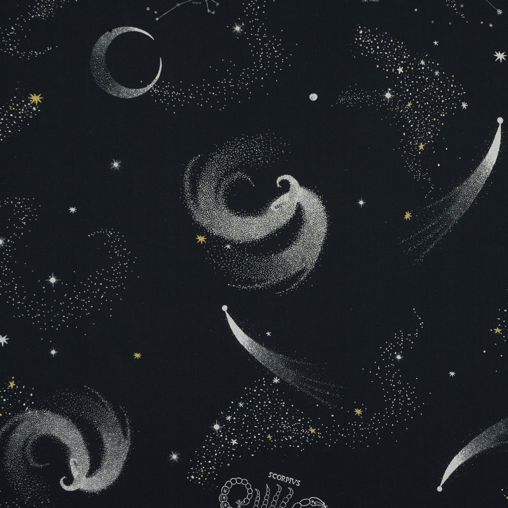 Cotton Voile - Black Celestial - Path of Apollo Print - Mood Exclusive Gaia Collection