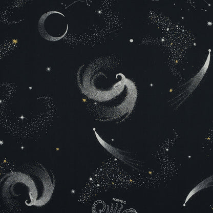 Cotton Voile - Black Celestial - Path of Apollo Print - Mood Exclusive Gaia Collection