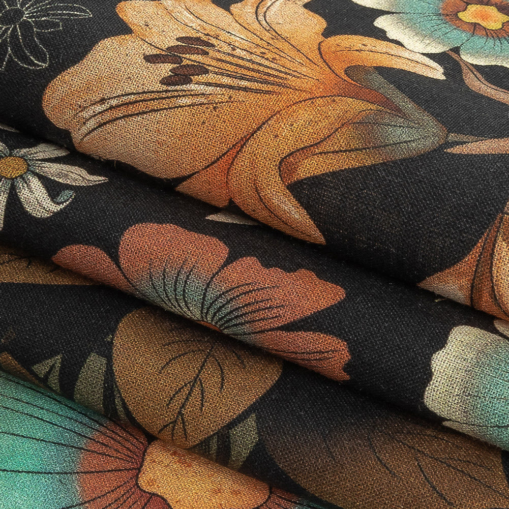 Cotton Voile - Rustic Floral - Narcissus' Reflection Print - Mood Exclusive Gaia Collection - Folded