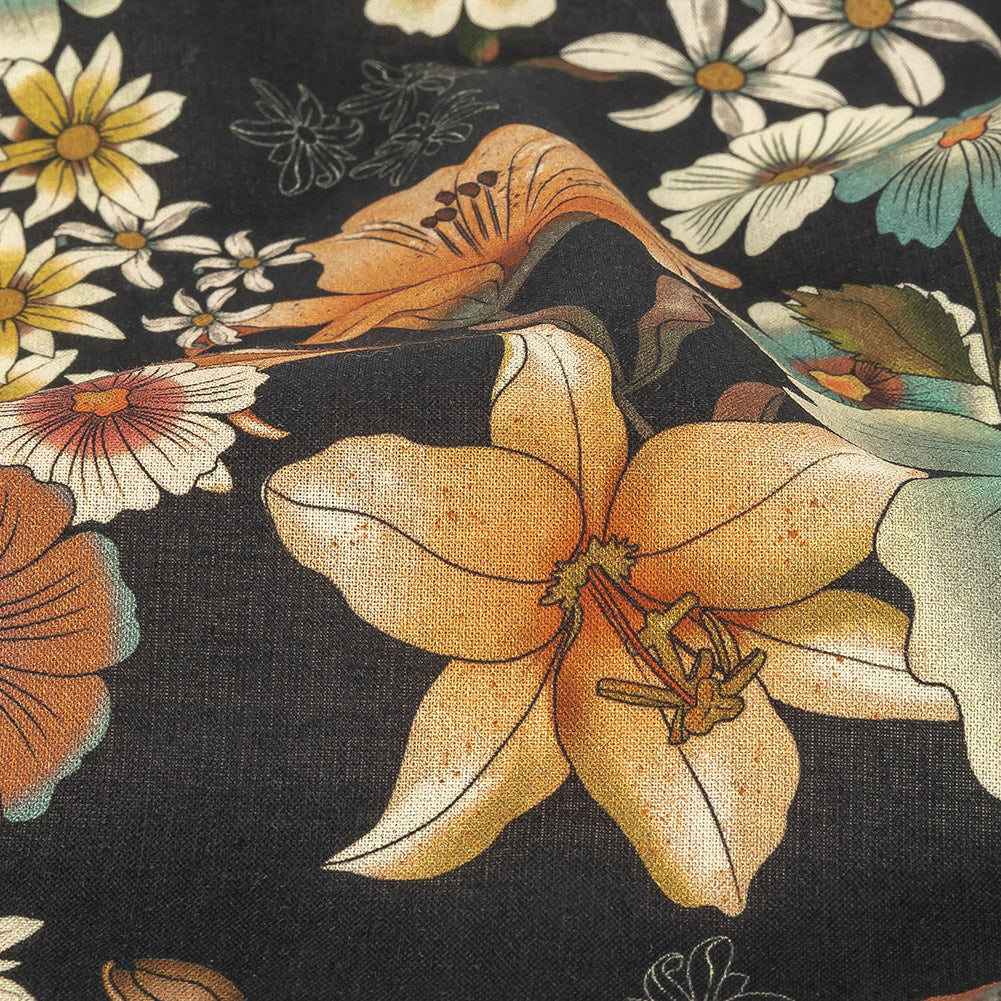 Cotton Voile - Rustic Floral - Narcissus' Reflection Print - Mood Exclusive Gaia Collection - Detail