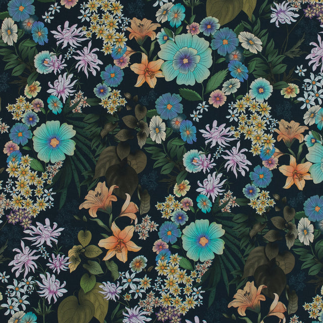 Cotton Voile - Green and Blue Floral - Narcissus' Reflection Print - Mood Exclusive Gaia Collection