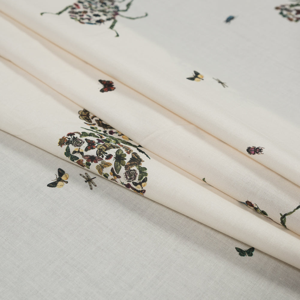 Cotton Voile - Floral Beetles and Butterflies - Tithonus' Lament Print - Mood Exclusive Gaia Collection - Folded