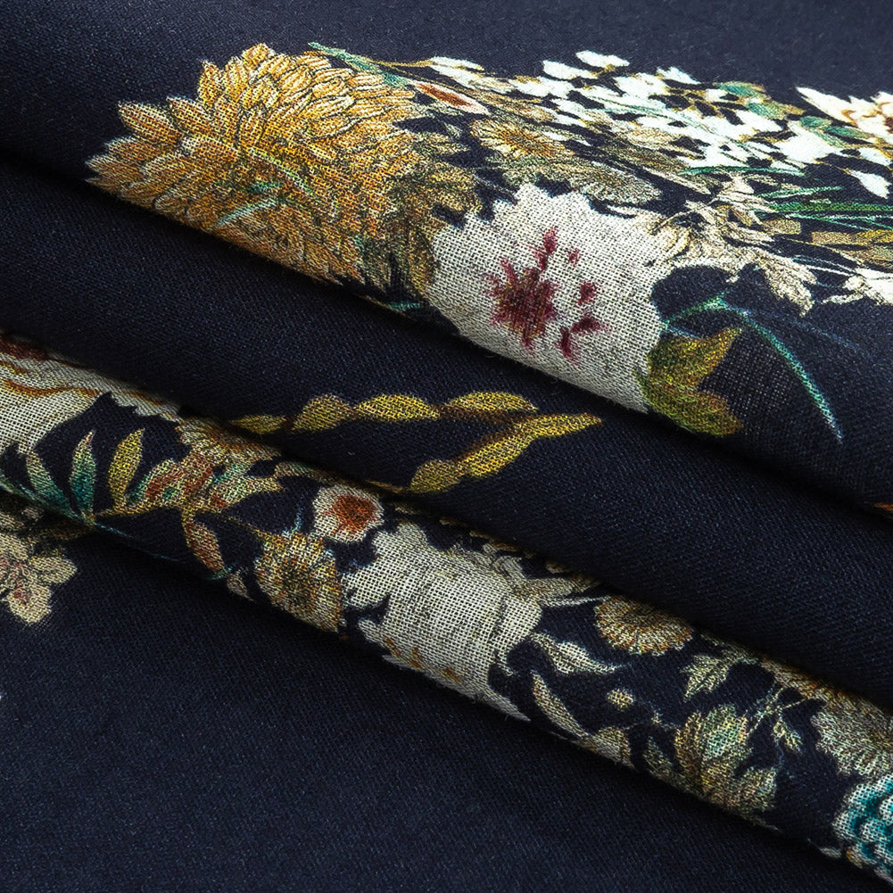 Cotton Voile - Navy Floral Cranes - Hera's Revenge Print - Mood Exclusive Gaia Collection - Folded
