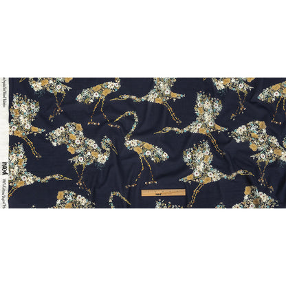 Cotton Voile - Navy Floral Cranes - Hera's Revenge Print - Mood Exclusive Gaia Collection