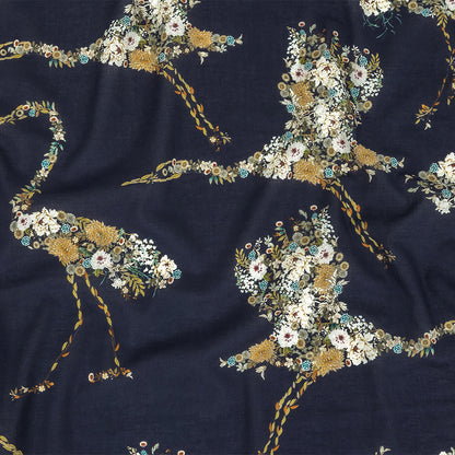 Cotton Voile - Navy Floral Cranes - Hera's Revenge Print - Mood Exclusive Gaia Collection