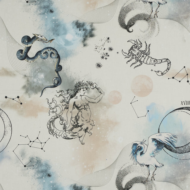 Stretch Cotton Sateen - Beige Celestial Birds - Apollo's Disguise Beige Print - Mood Exclusive Gaia Collection