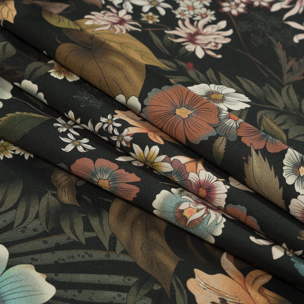 Stretch Cotton Sateen - Rustic Floral - Narcissus' Reflection Print - Mood Exclusive Gaia Collection - Folded