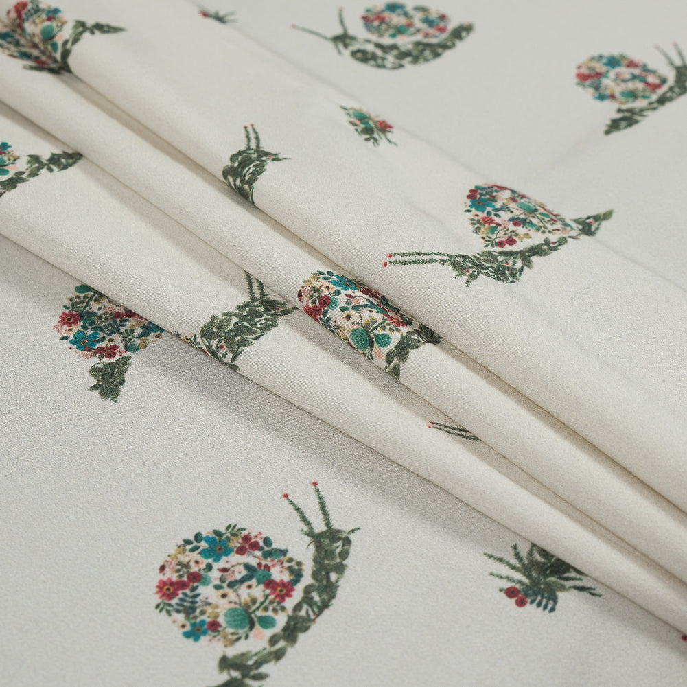 Stretch Cotton Sateen - White Floral Snails - The Snail's Bounty Print - Mood Exclusive Gaia Collection - Folded