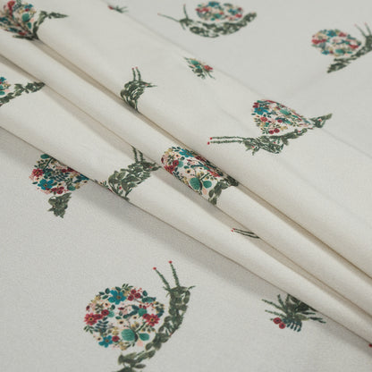 Stretch Cotton Sateen - White Floral Snails - The Snail's Bounty Print - Mood Exclusive Gaia Collection