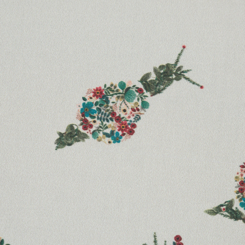 Stretch Cotton Sateen - White Floral Snails - The Snail's Bounty Print - Mood Exclusive Gaia Collection - Detail
