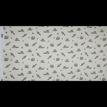 Stretch Cotton Sateen - White Floral Snails - The Snail's Bounty Print - Mood Exclusive Gaia Collection