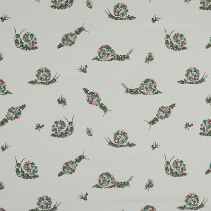 Stretch Cotton Sateen - White Floral Snails - The Snail's Bounty Print - Mood Exclusive Gaia Collection