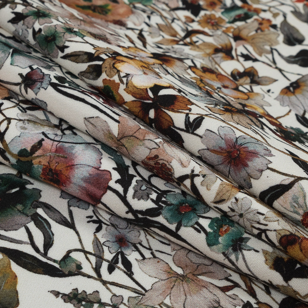 Stretch Polyester Crepe - Ivory Floral - Passing of Adonis Print - Mood Exclusive Gaia Collection - Folded