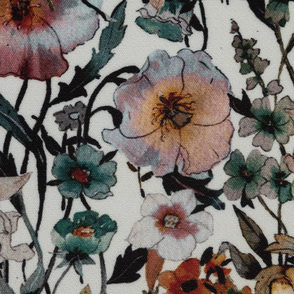 Stretch Polyester Crepe - Ivory Floral - Passing of Adonis Print - Mood Exclusive Gaia Collection - Detail
