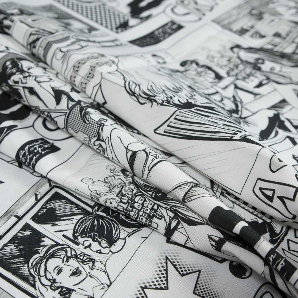 Stretch Cotton Sateen - Black and White Comics - With the Band Print - Mood Exclusive Comic Collection - Folded