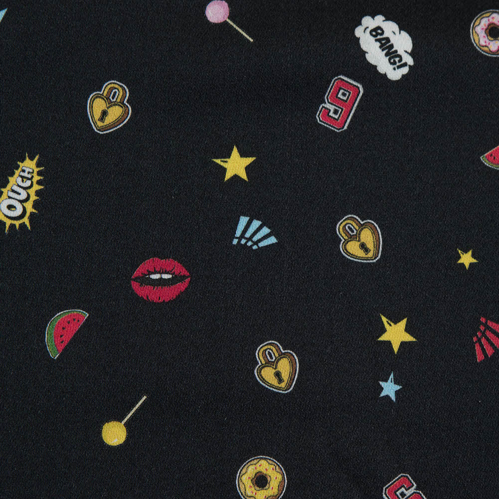 Stretch Cotton Sateen - Black Pop Icons - Black Candy and Combat Print - Mood Exclusive Comic Collection - Detail