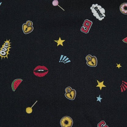 Stretch Cotton Sateen - Black Pop Icons - Black Candy and Combat Print - Mood Exclusive Comic Collection