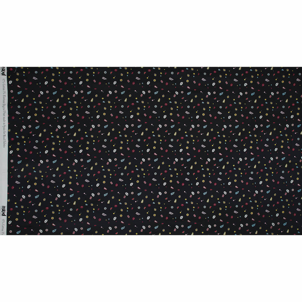 Stretch Cotton Sateen - Black Pop Icons - Black Candy and Combat Print - Mood Exclusive Comic Collection - Full