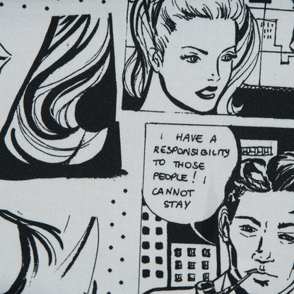 Stretch Cotton Sateen - Black and Aqua Comics - Alter-Ego Romance Print - Mood Exclusive Comic Collection