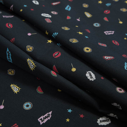Cotton Voile - Black Pop Icons - Black Candy and Combat Print - Mood Exclusive Comic Collection