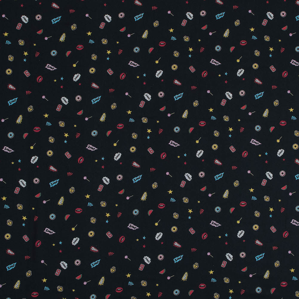 Cotton Voile - Black Pop Icons - Black Candy and Combat Print - Mood Exclusive Comic Collection