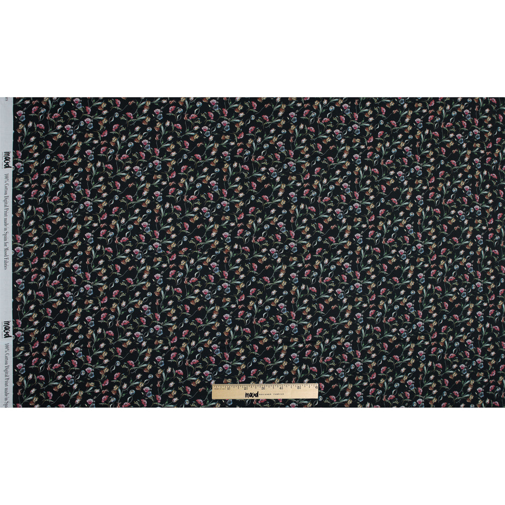 Cotton Voile - Black Floral - Peonies at Midnight Print - Mood Exclusive Botanical Collection - Full