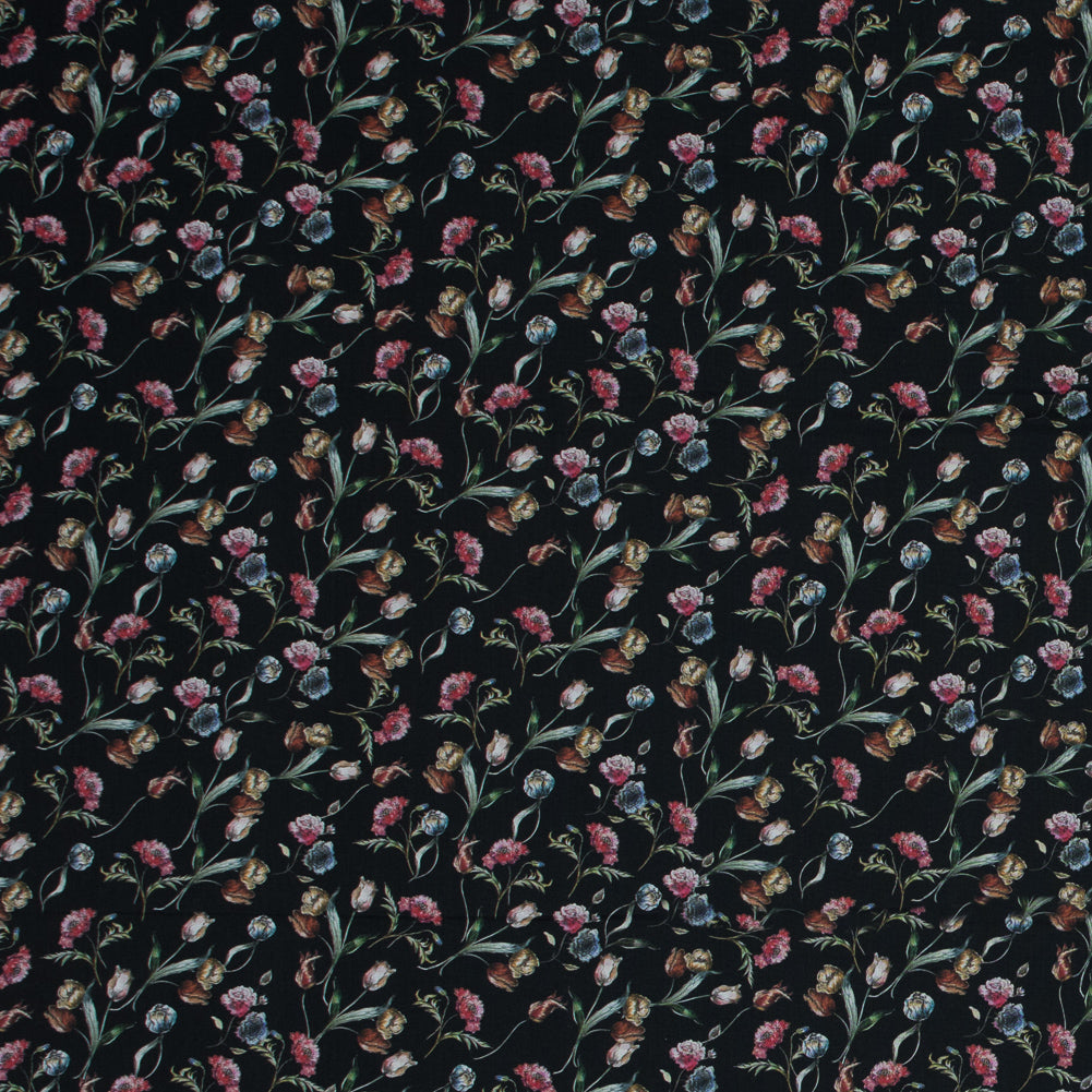 Cotton Voile - Black Floral - Peonies at Midnight Print - Mood Exclusive Botanical Collection