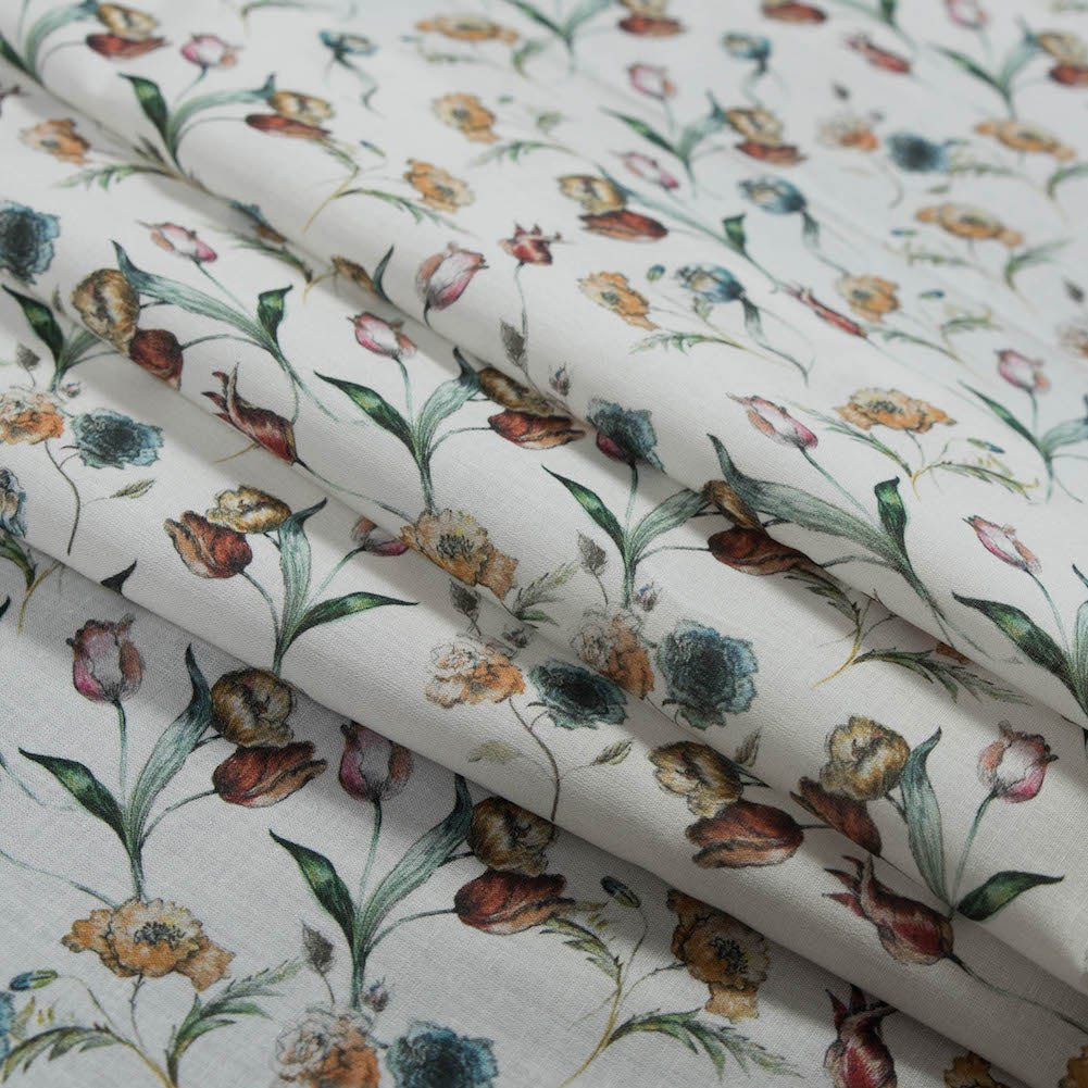 Cotton Voile - White Floral - Peonies at Daybreak Print - Mood Exclusive Botanical Collection - Folded