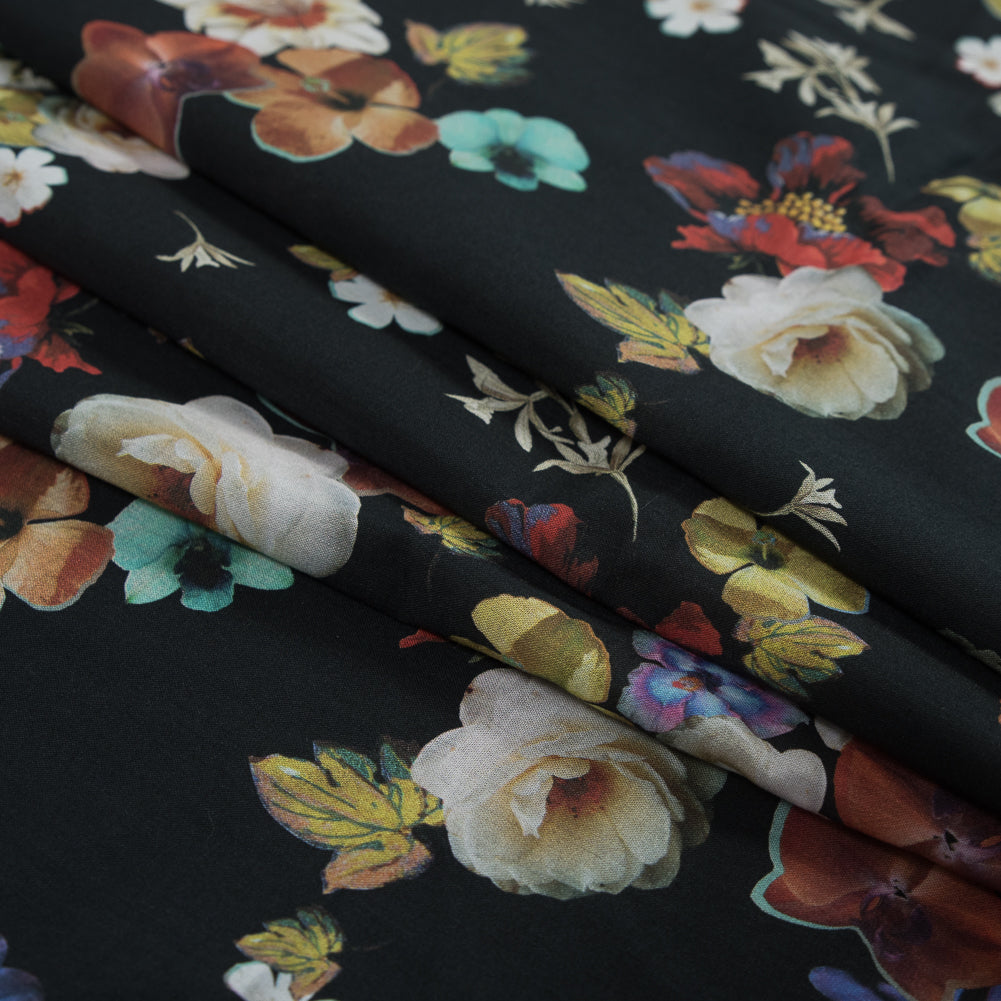 Cotton Voile - Black Floral - Pressed Flower Perfection Print - Mood Exclusive Botanical Collection - Folded