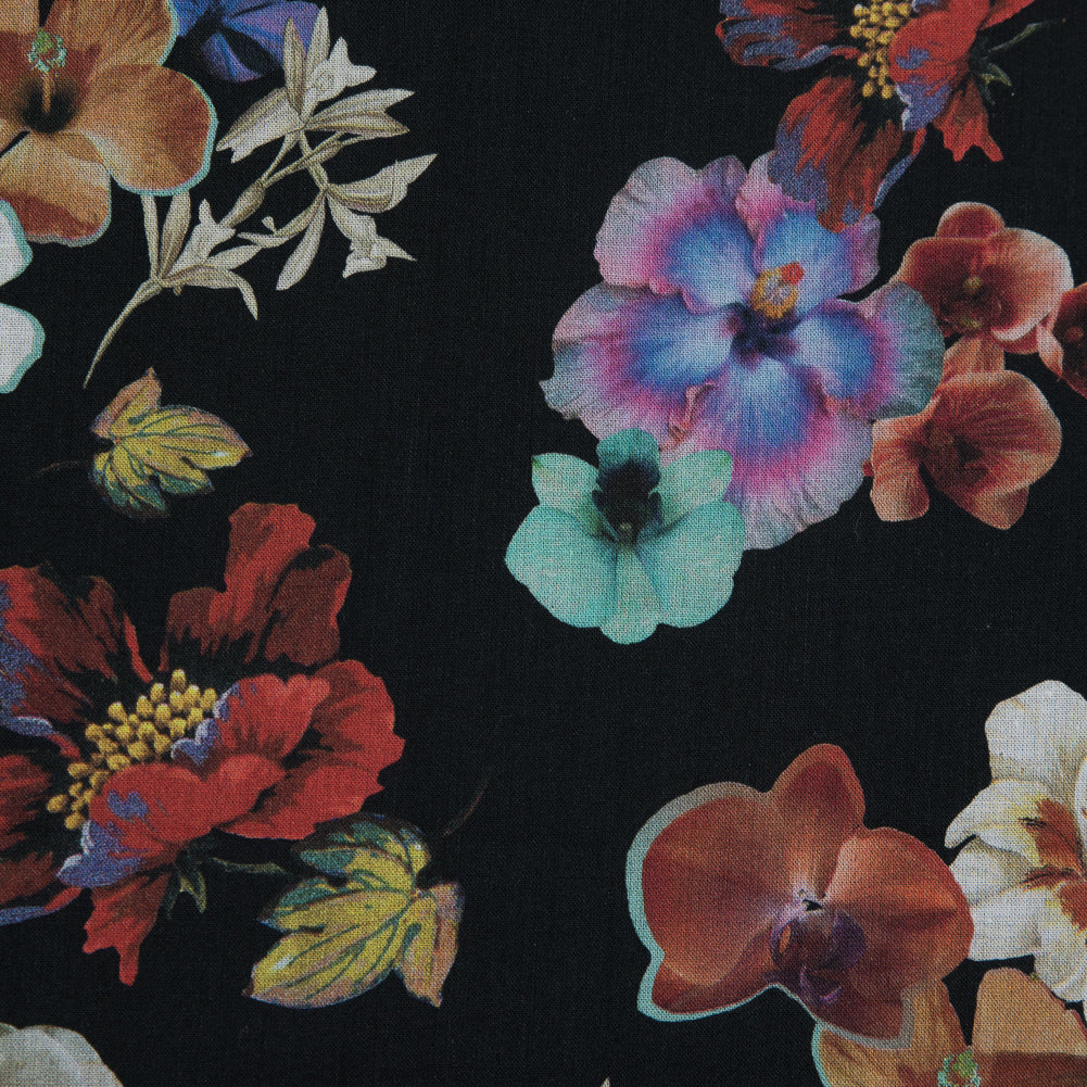 Cotton Voile - Black Floral - Pressed Flower Perfection Print - Mood Exclusive Botanical Collection - Detail