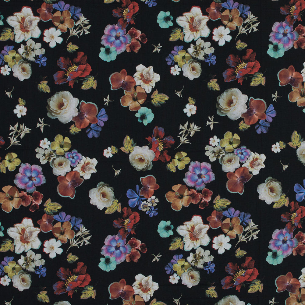 Cotton Voile - Black Floral - Pressed Flower Perfection Print - Mood Exclusive Botanical Collection