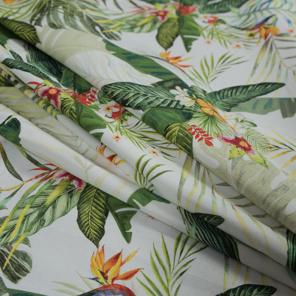 Stretch Cotton Sateen - Palm Leaves and Flowers - The Island's Palms Print - Mood Exclusive Aloha Collection - Folded