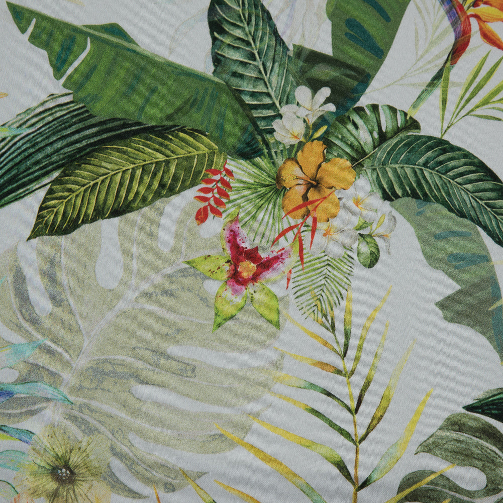 Stretch Cotton Sateen - Palm Leaves and Flowers - The Island's Palms Print - Mood Exclusive Aloha Collection - Detail
