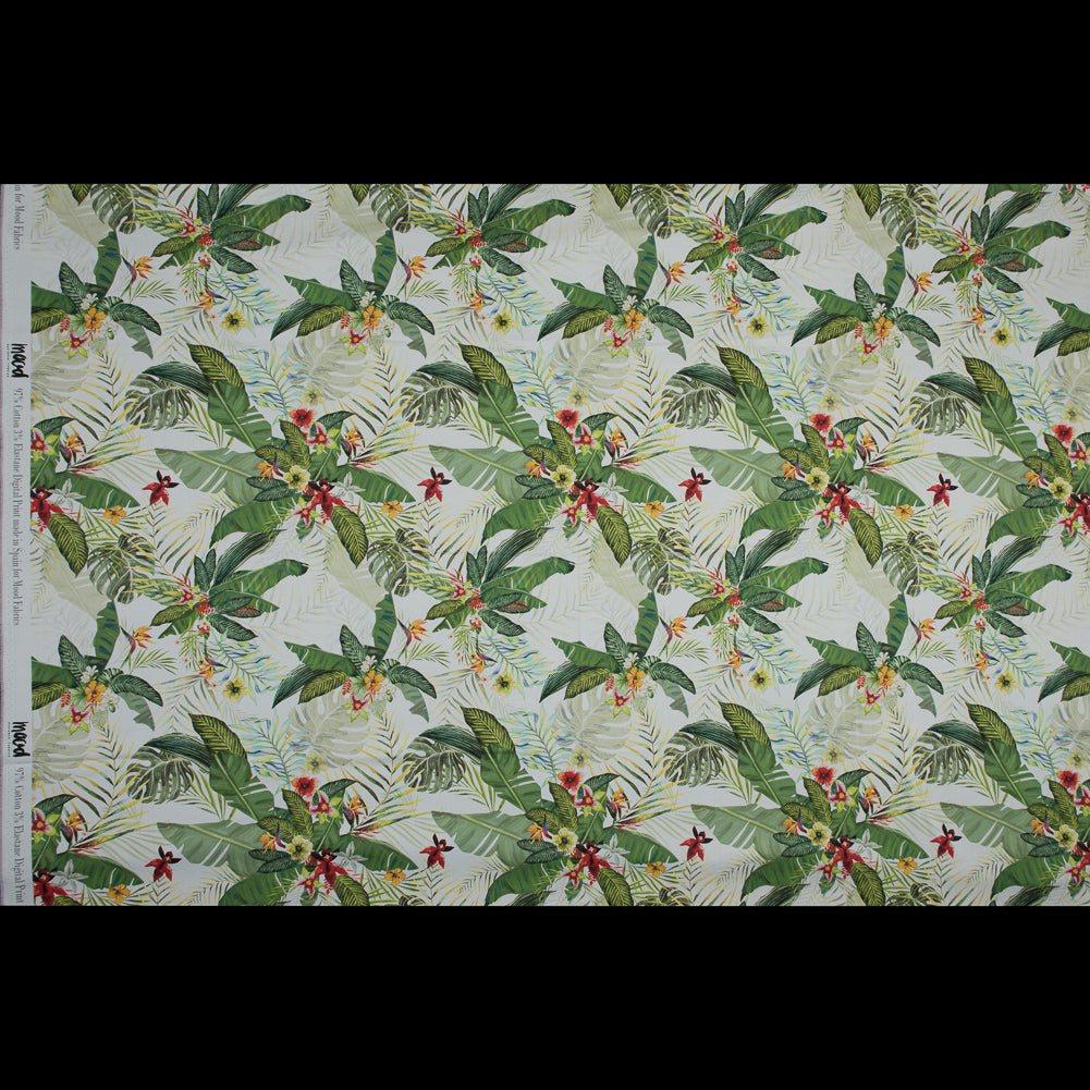 Stretch Cotton Sateen - Palm Leaves and Flowers - The Island's Palms Print - Mood Exclusive Aloha Collection - Full