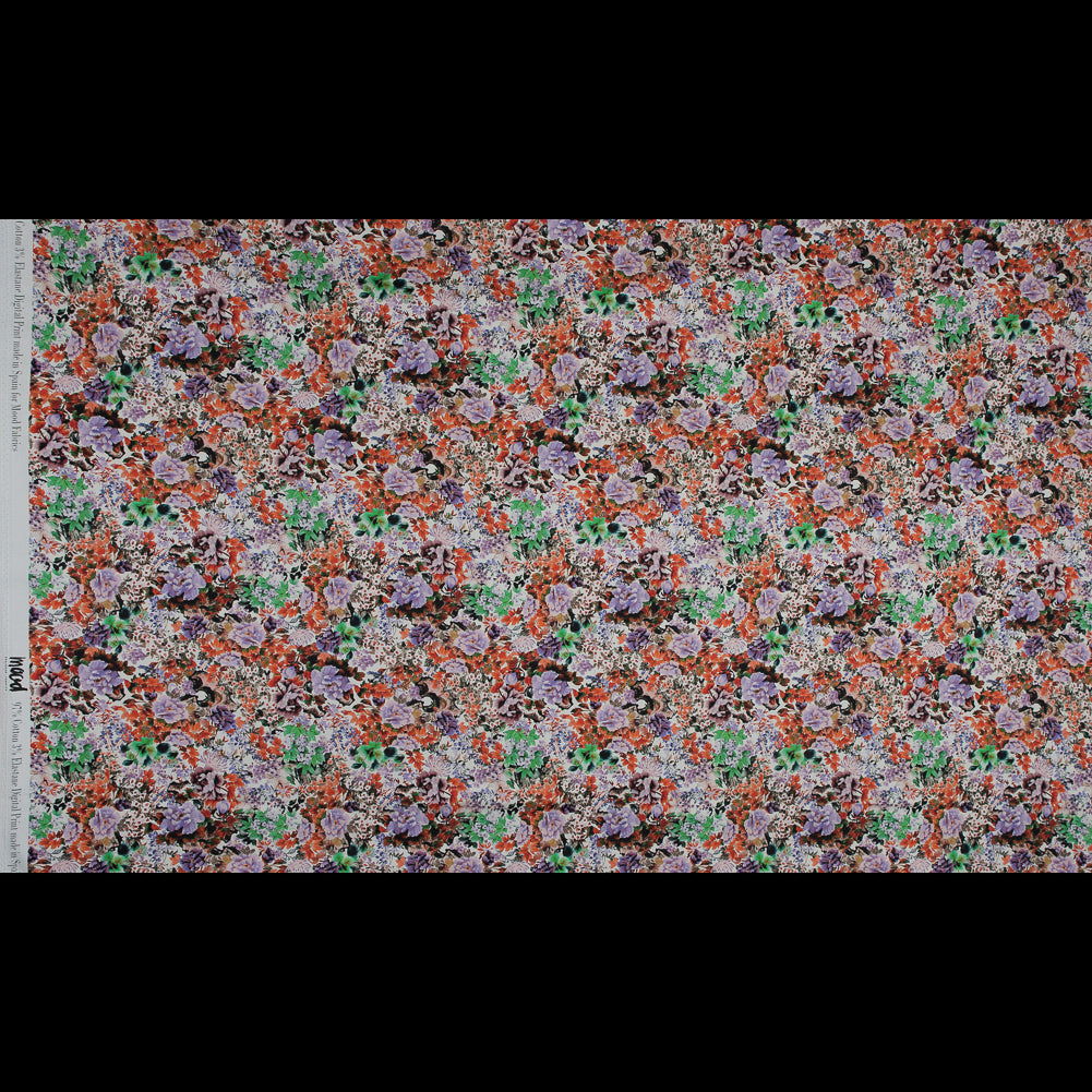 Stretch Cotton Sateen - Orange and Purple Floral - Wild Lantana Print - Mood Exclusive Aloha Collection - Full