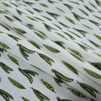 Cotton Voile - White and Green Pea Pods - January Peas Print - Mood Exclusive Aloha Collection
