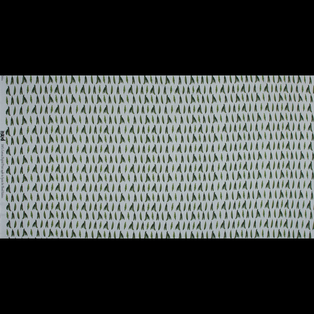 Cotton Voile - White and Green Pea Pods - January Peas Print - Mood Exclusive Aloha Collection - Full