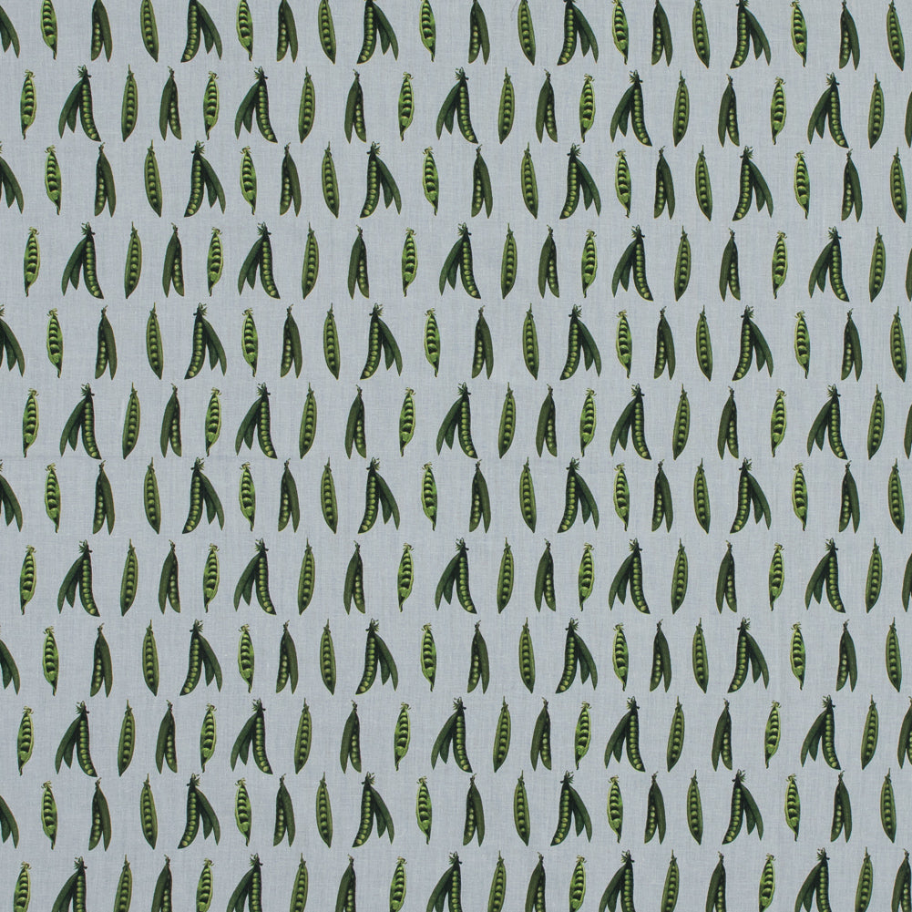 Cotton Voile - White and Green Pea Pods - January Peas Print - Mood Exclusive Aloha Collection