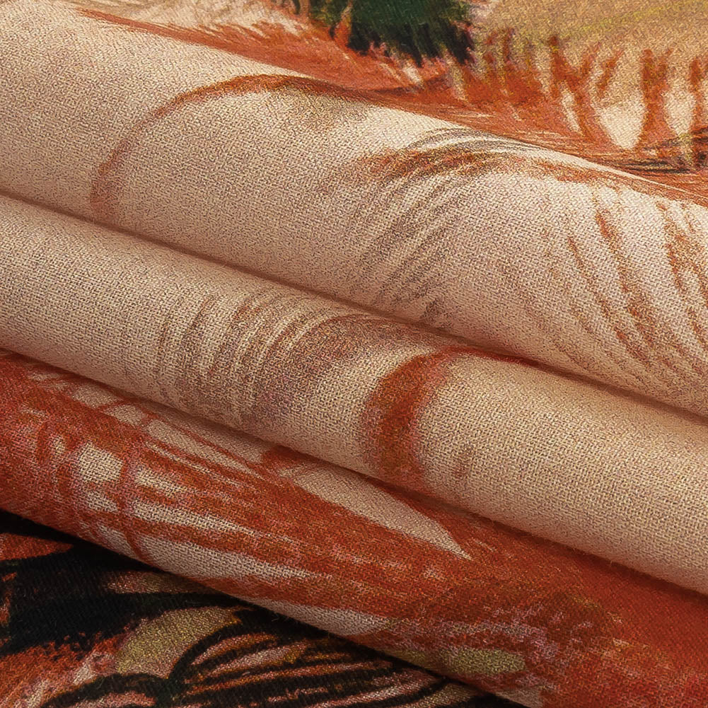 Cotton Voile Panel - Coral and Green Palm Trees - Sunset Palms Print - Mood Exclusive Aloha Collection - Folded