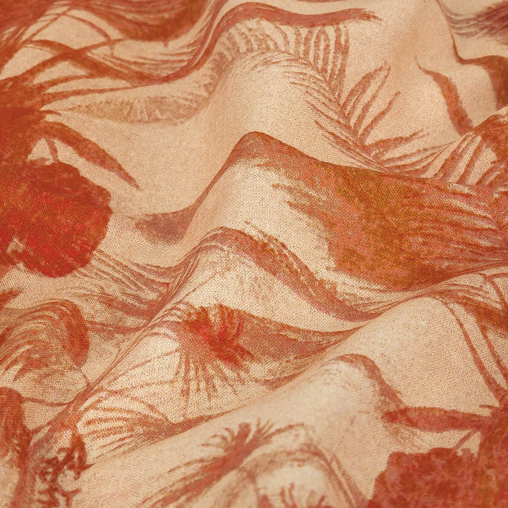 Cotton Voile Panel - Coral and Green Palm Trees - Sunset Palms Print - Mood Exclusive Aloha Collection - Detail