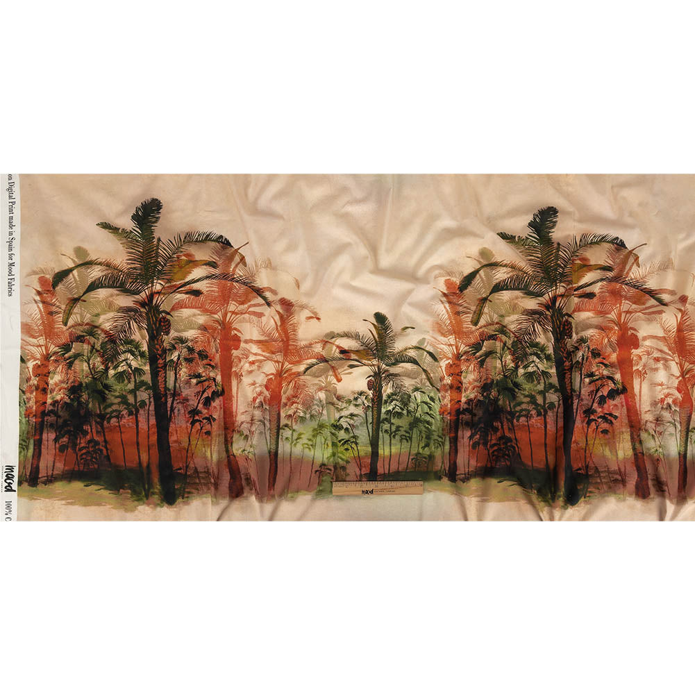 Cotton Voile Panel - Coral and Green Palm Trees - Sunset Palms Print - Mood Exclusive Aloha Collection - Full