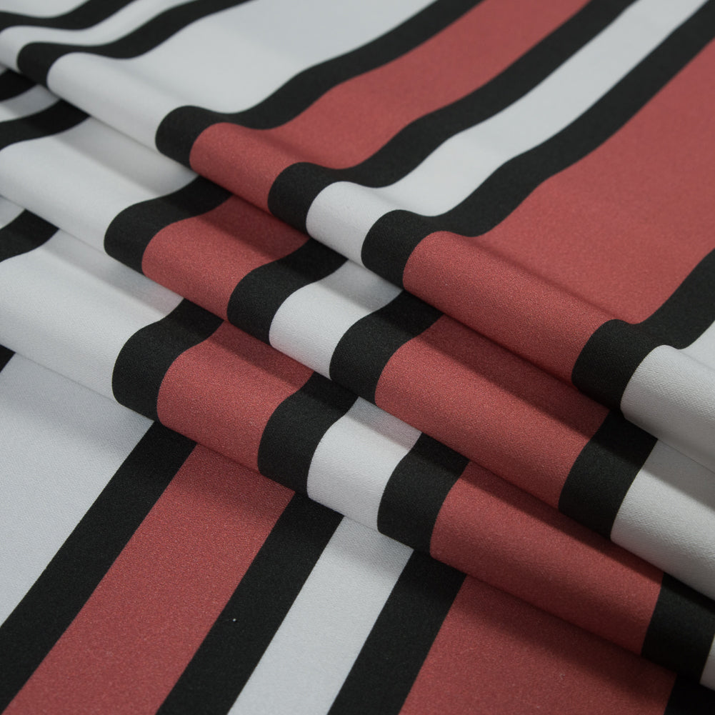 Stretch Cotton Sateen - Coral and White Stripes - Aina Stripe Print - Mood Exclusive Aloha Collection Folded